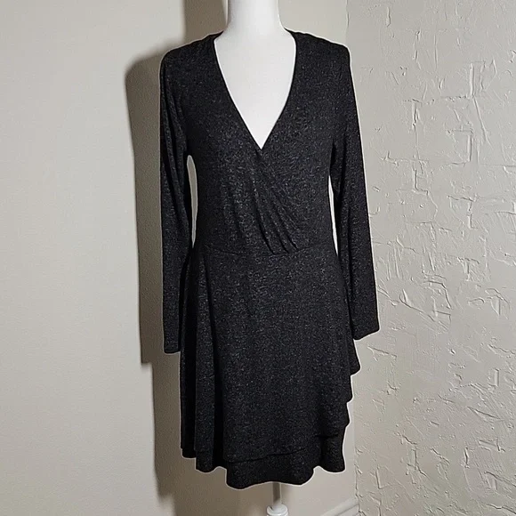 Anthropologie Saturday Sunday Gray Faux Wrap Knit Sweater Dress M Long Sleeve - Picture 2 of 13